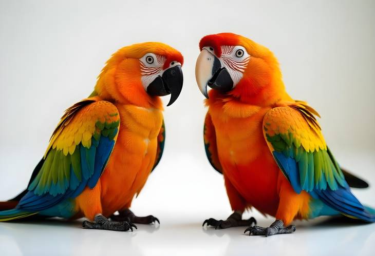 Two Exotic Parrots with Beautiful Plumage Facing Each Other